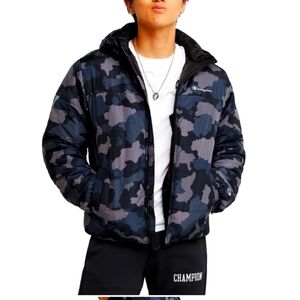 Champion Gray & Black Camouflage Mesh Puffer Coat Winter Jacket Size XL